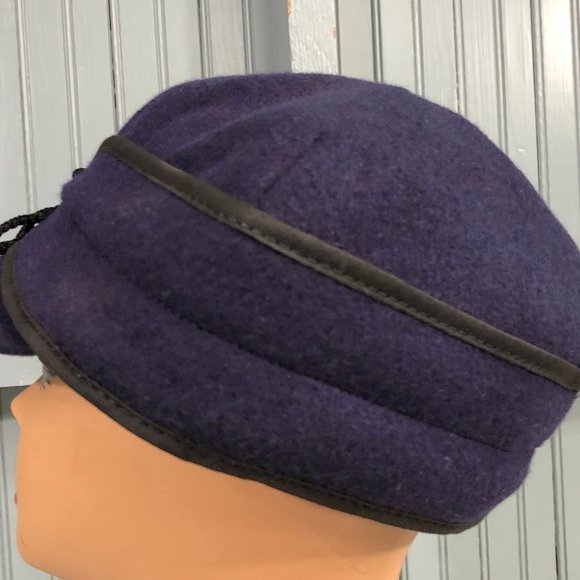 Wool Navy Blue VTG Railroad Langenberg Winter Made USA Ear Flaps Hat 7 7/8 - Picture 3 of 10
